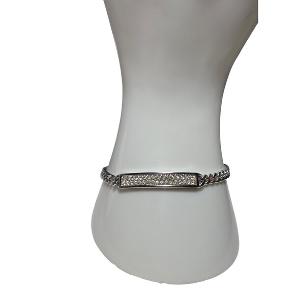 Christian Dior Silver-Tone Chain Bracelet With Crystal Embellished Bar & Secure - Picture 3 of 11